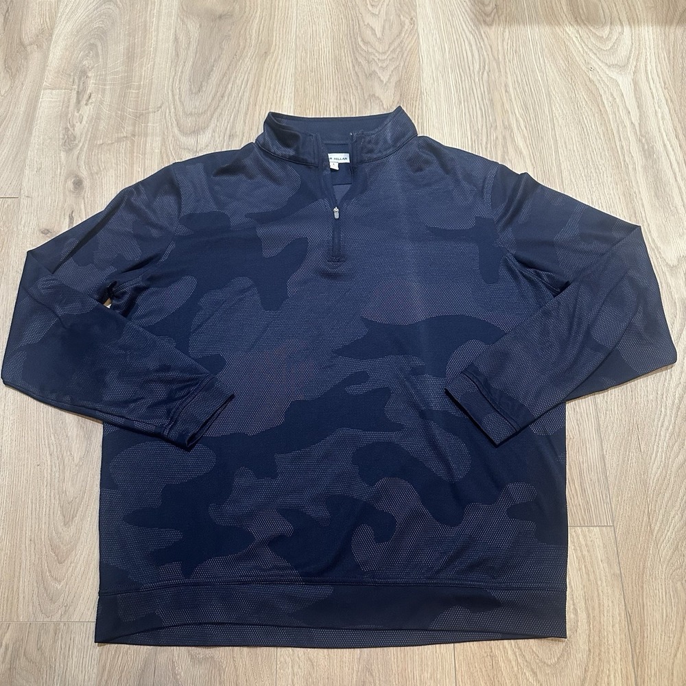 Peter Millar Crown Sport 1/4 Zip Pullover Perth Camo Blue Performance Size Large